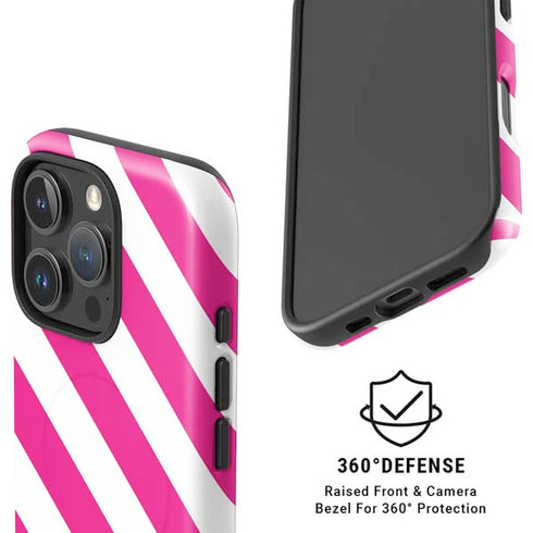 Pink and White Geometric Stripes iPhone 16 Pro Max Magsafe Impact Case