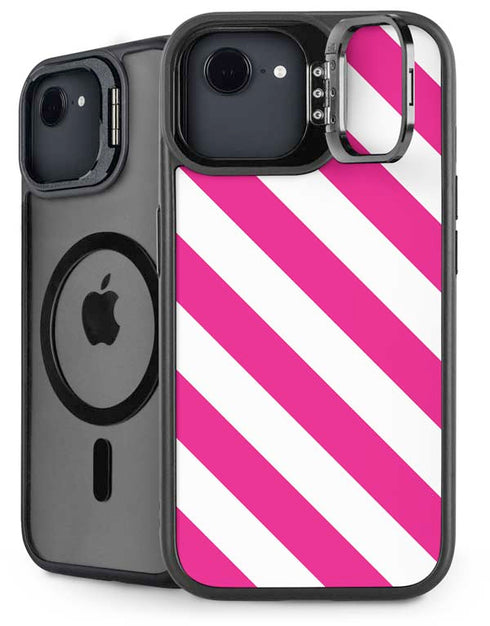Pink and White Geometric Stripes iPhone 16e Kickstand Case