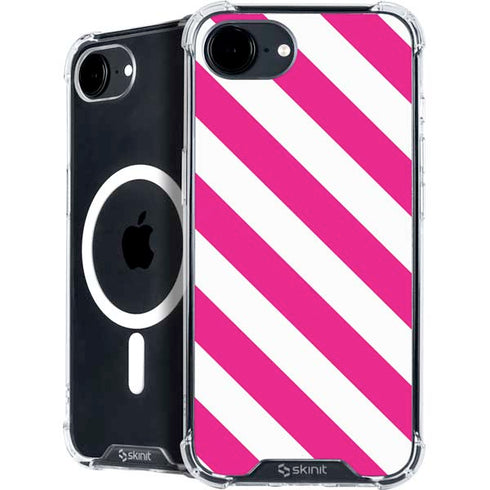 Pink and White Geometric Stripes iPhone 16e MagSafe Case