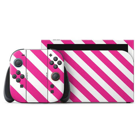 Pink and White Geometric Stripes Nintendo Switch 2 (2025) with Joy-Con Skin