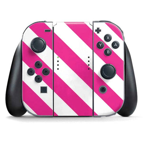 Pink and White Geometric Stripes Nintendo Skins