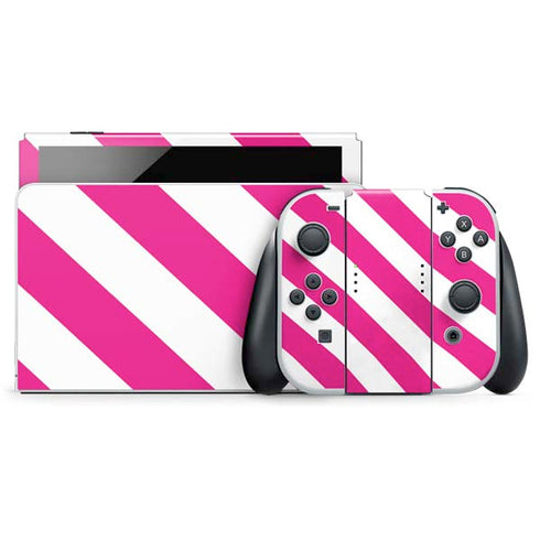 Pink and White Geometric Stripes Nintendo Skins