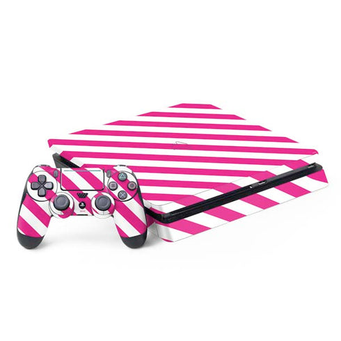 Pink and White Geometric Stripes PlayStation PS4 Skins
