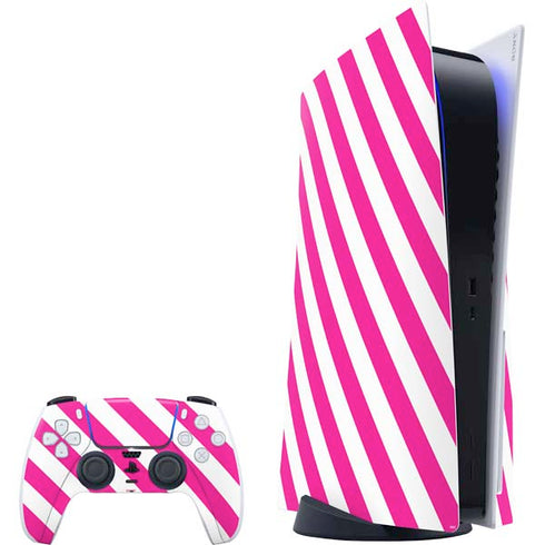 Pink and White Geometric Stripes PlayStation PS5 Skins