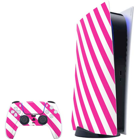 Pink and White Geometric Stripes PlayStation PS5 Skins