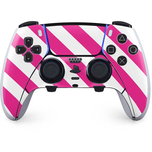 Pink and White Geometric Stripes PS5 DualSense Edge Pro Controller Skin