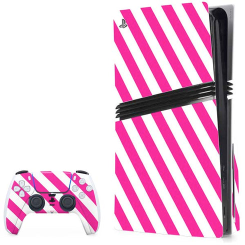 Pink and White Geometric Stripes PlayStation PS5 Skins