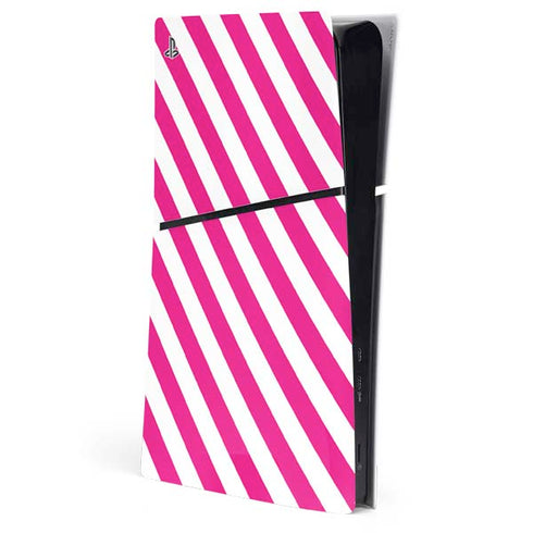 Pink and White Geometric Stripes PS5 Slim Digital Edition Console Skin