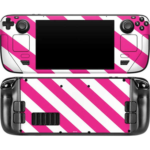 Pink and White Geometric Stripes Steam Deck Handheld Gaming Computer OLED Skin