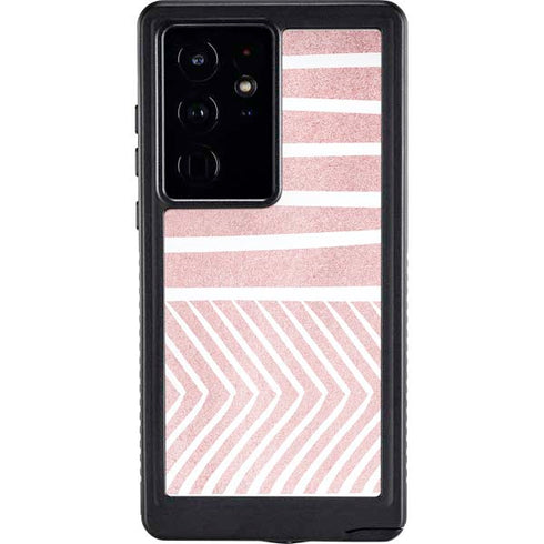 Pink and White Stripes Galaxy S24 Ultra Waterproof Case
