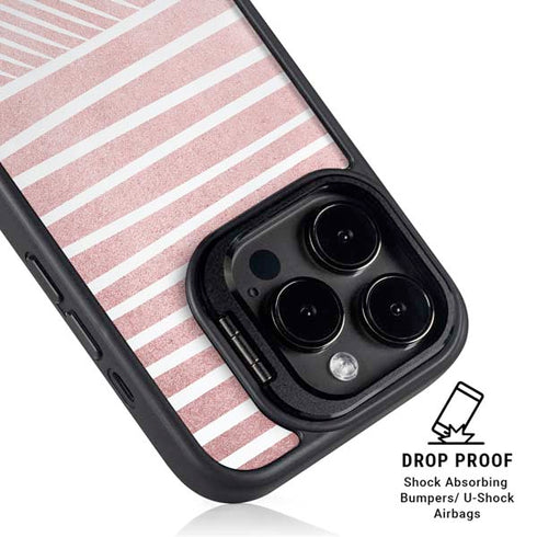 Pink and White Stripes iPhone 15 Pro Max Kickstand Case