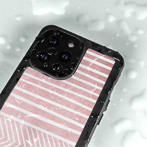 Pink and White Stripes iPhone 15 Pro Waterproof Case