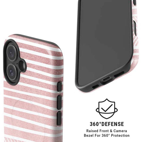 Pink and White Stripes iPhone 16 Magsafe Impact Case