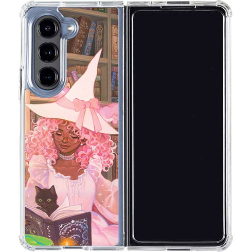 Pink Anime Witch Girls in Library with Cats by Ivy Dolamore Galaxy Z Fold5 5G Clear Case
