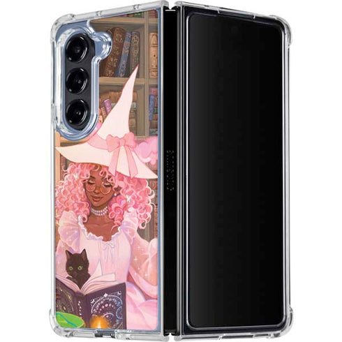 Pink Anime Witch Girls in Library with Cats by Ivy Dolamore Galaxy Z Fold5 5G Clear Case
