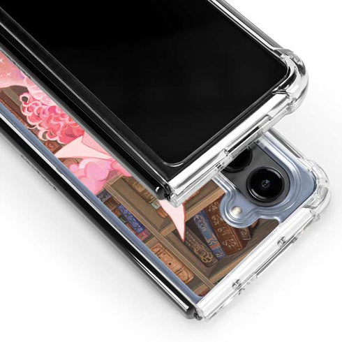 Pink Anime Witch Girls in Library with Cats by Ivy Dolamore Galaxy Z Fold5 5G Clear Case