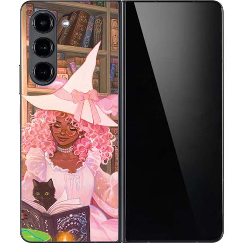 Pink Anime Witch Girls in Library with Cats by Ivy Dolamore Galaxy Z Fold5 5G Skin