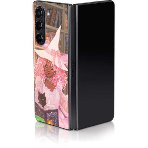 Pink Anime Witch Girls in Library with Cats by Ivy Dolamore Galaxy Z Fold5 5G Skin