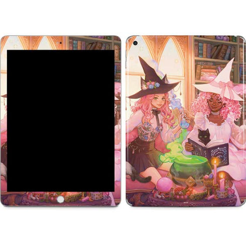 Pink Anime Witch Girls in Library with Cats by Ivy Dolamore Apple iPad Skin