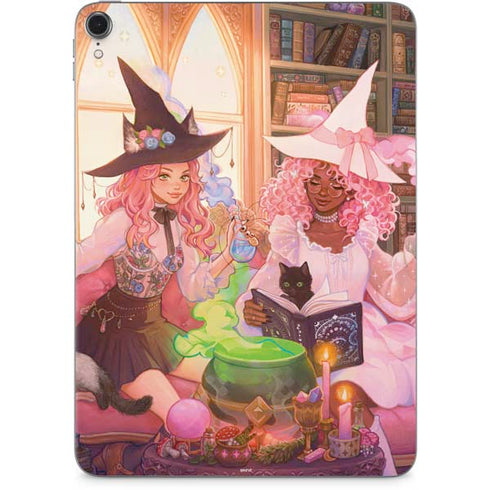 Pink Anime Witch Girls in Library with Cats by Ivy Dolamore Apple iPad Pro Skin