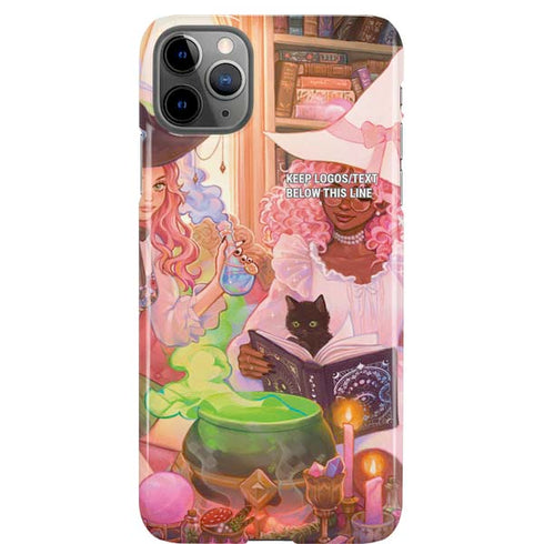 Pink Anime Witch Girls in Library with Cats by Ivy Dolamore iPhone Cases
