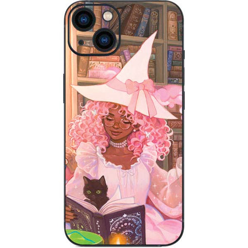 Pink Anime Witch Girls in Library with Cats by Ivy Dolamore iPhone 15 Skin