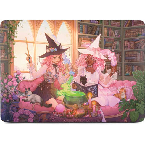 Pink Anime Witch Girls in Library with Cats by Ivy Dolamore Apple MacBook Air Skin