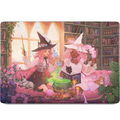 Pink Anime Witch Girls in Library with Cats by Ivy Dolamore MacBook Skins