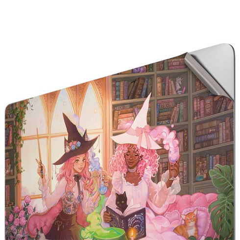 Pink Anime Witch Girls in Library with Cats by Ivy Dolamore Apple MacBook Pro 16-inch Skin