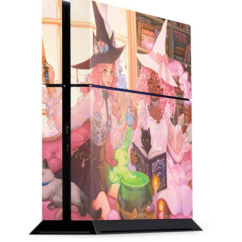 Pink Anime Witch Girls in Library with Cats by Ivy Dolamore PlayStation PS4 Skins