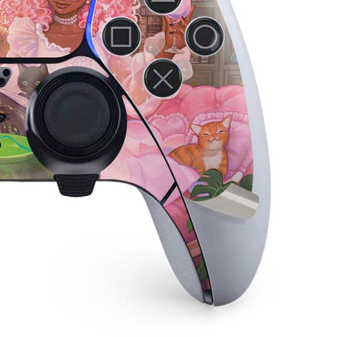 Pink Anime Witch Girls in Library with Cats by Ivy Dolamore PS5 DualSense Edge Pro Controller Skin