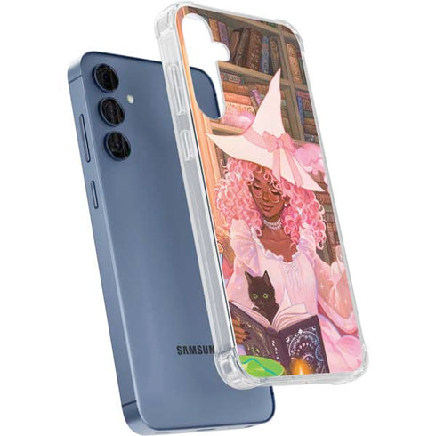 Pink Anime Witch Girls in Library with Cats by Ivy Dolamore Galaxy A55 5G Clear Case