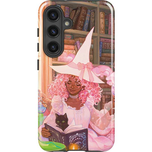 Pink Anime Witch Girls in Library with Cats by Ivy Dolamore Galaxy S25 Impact Case