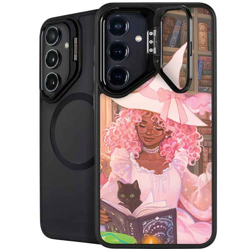 Pink Anime Witch Girls in Library with Cats by Ivy Dolamore Galaxy S24 Kickstand Case