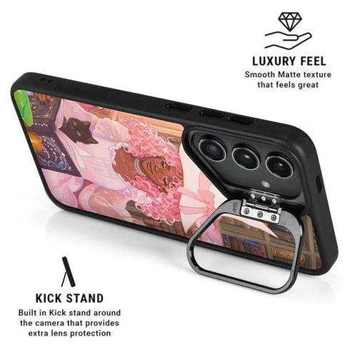 Pink Anime Witch Girls in Library with Cats by Ivy Dolamore Galaxy S24 Kickstand Case