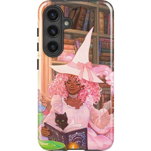 Pink Anime Witch Girls in Library with Cats by Ivy Dolamore Galaxy S25 Plus Impact Case