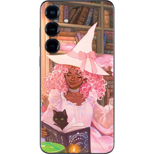 Pink Anime Witch Girls in Library with Cats by Ivy Dolamore Galaxy S25 Skin