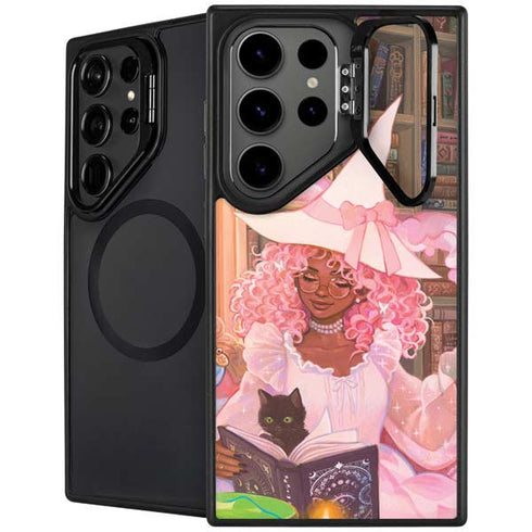 Pink Anime Witch Girls in Library with Cats by Ivy Dolamore Galaxy S24 Ultra Kickstand Case