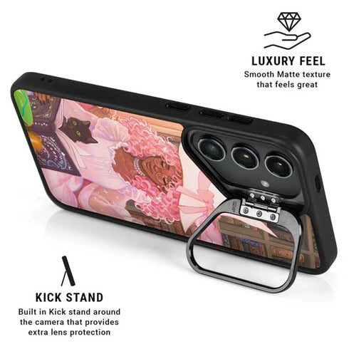 Pink Anime Witch Girls in Library with Cats by Ivy Dolamore Galaxy S25 Ultra Kickstand Case