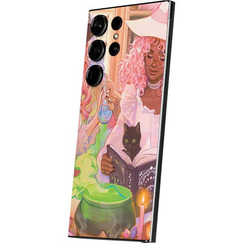 Pink Anime Witch Girls in Library with Cats by Ivy Dolamore Galaxy S25 Ultra Skin