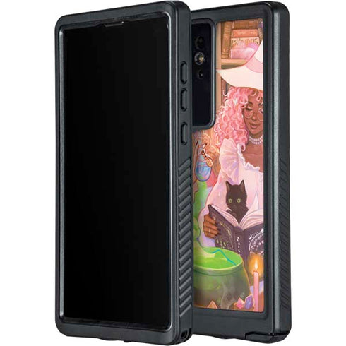 Pink Anime Witch Girls in Library with Cats by Ivy Dolamore Galaxy S24 Ultra Waterproof Case