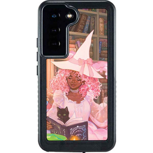 Pink Anime Witch Girls in Library with Cats by Ivy Dolamore Galaxy S24 Waterproof Case