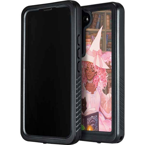 Pink Anime Witch Girls in Library with Cats by Ivy Dolamore Galaxy S24 Waterproof Case