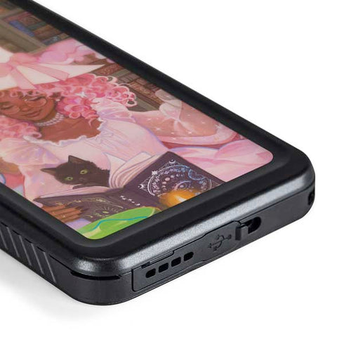Pink Anime Witch Girls in Library with Cats by Ivy Dolamore Galaxy S24 Waterproof Case