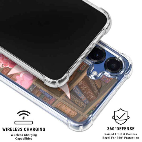 Pink Anime Witch Girls in Library with Cats by Ivy Dolamore Galaxy S25 Clear Case