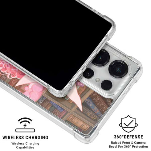 Pink Anime Witch Girls in Library with Cats by Ivy Dolamore Galaxy S25 Ultra Clear Case