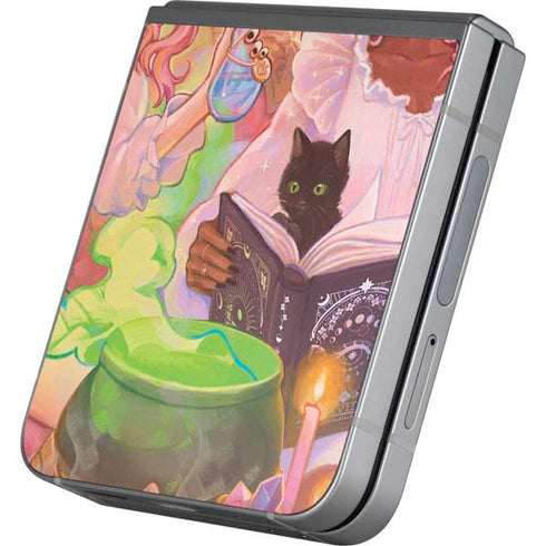 Pink Anime Witch Girls in Library with Cats by Ivy Dolamore Galaxy Z Flip6 Skin