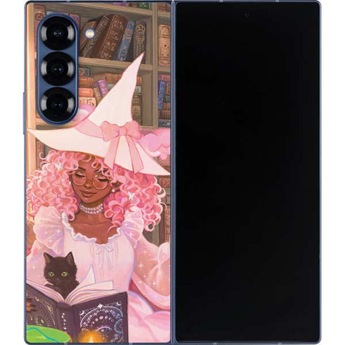Pink Anime Witch Girls in Library with Cats by Ivy Dolamore Galaxy Z Fold6 Skin