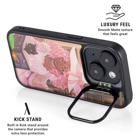 Pink Anime Witch Girls in Library with Cats by Ivy Dolamore iPhone 13 Kickstand Case