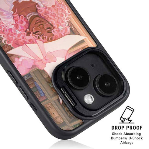 Pink Anime Witch Girls in Library with Cats by Ivy Dolamore iPhone 14 Plus Kickstand Case